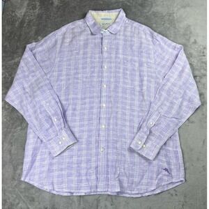 Tommy Bahama Shirt Men's XL Purple Plaid 100% Linen Long Sleeve Button Up
